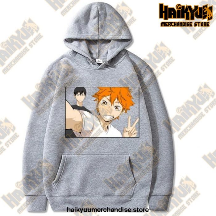 Funny Haikyuu Unisex Hoodies Japanese Anime Printed Mens Hoodie Streetwear Casual Sweatshirts Gray /