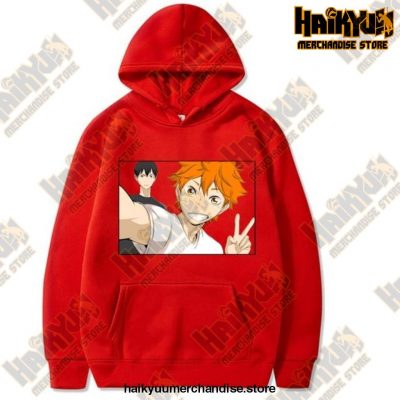 Funny Haikyuu Unisex Hoodies Japanese Anime Printed Mens Hoodie Streetwear Casual Sweatshirts Red /