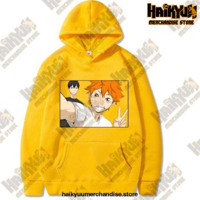 Funny Haikyuu Unisex Hoodies Japanese Anime Printed Mens Hoodie Streetwear Casual Sweatshirts Yellow