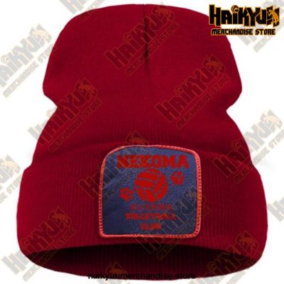 Haikyuu Volleyball Club Red Knitted Beanie Wine Red / China One Size